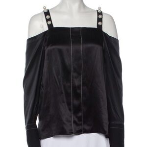 3.1 Phillip Lim Black Satin Off-Shoulder Blouse